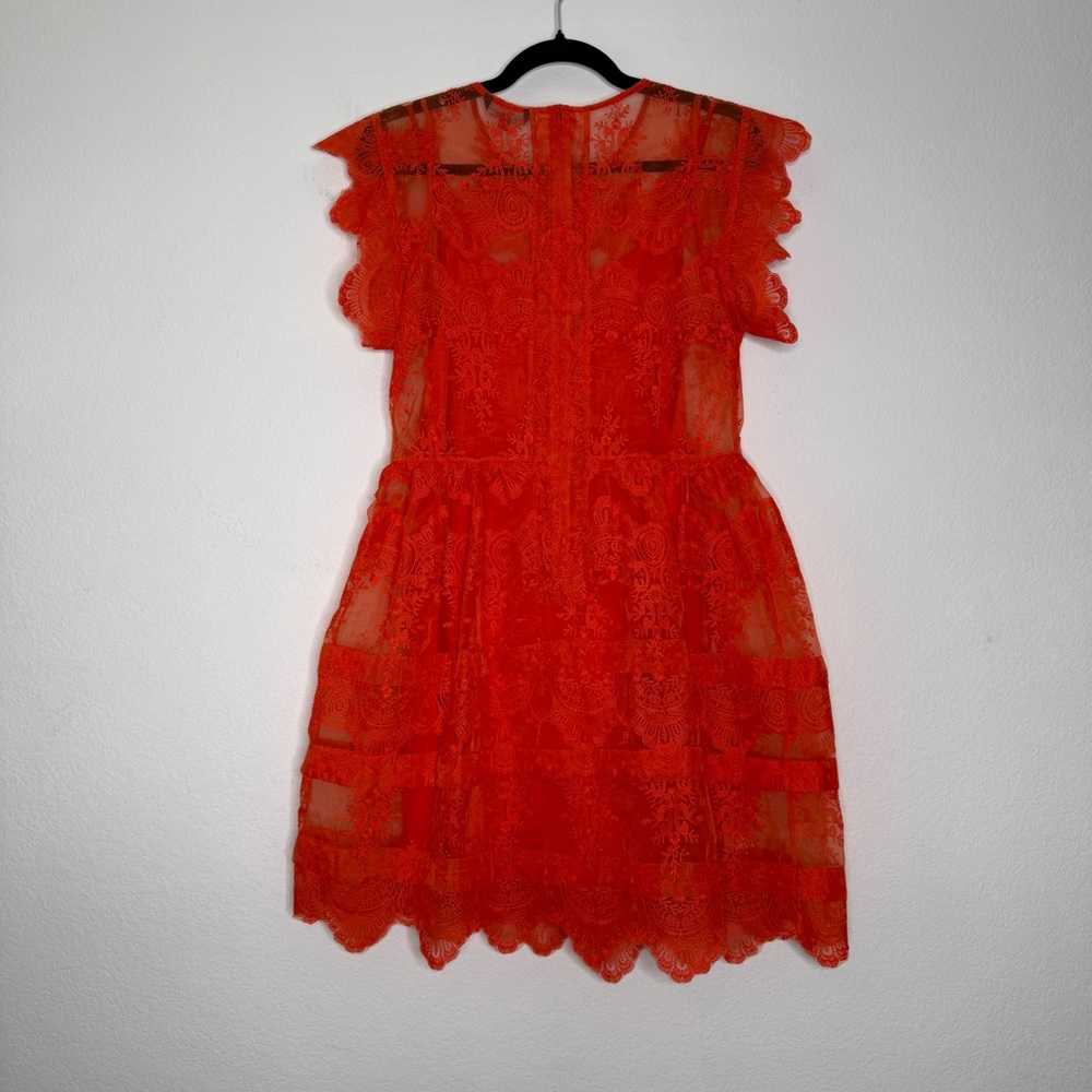 Marissa Webb Kallisti Orange Floral Lace Dress Silk Slip Ruffle Sleeve Size S - Picture 4 of 10